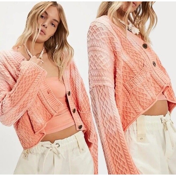 Free People Washed Ashore Red Chunky Knit Cardigan - Picture 9 of 10